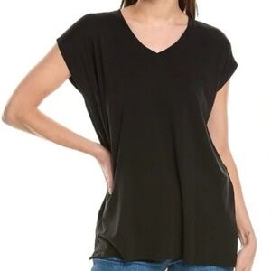 Eileen Fisher Black V-Neck Cap Sleeves Longer Length
Tee Shirt M EUC